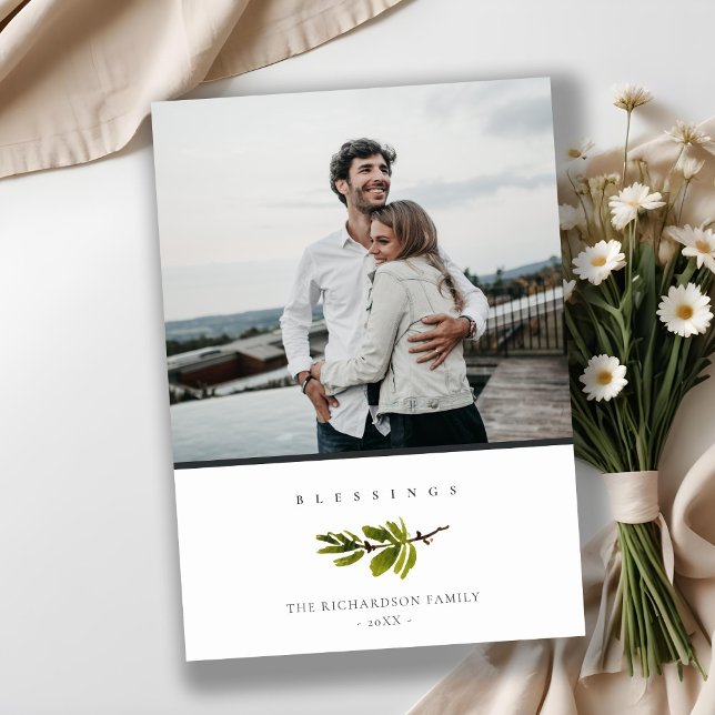 Cartão De Festividades Bendição de Natal com Ramo de Pinheiro Mínimo Foto (Criador carregado)