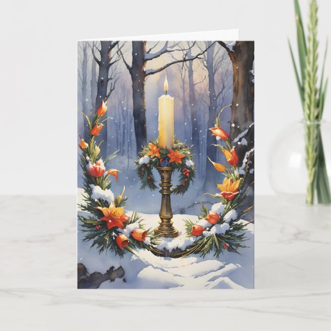 Cartão De Festividades Bendito Imbolc Winter Floral Candle Wreath Wiccan (Frente)