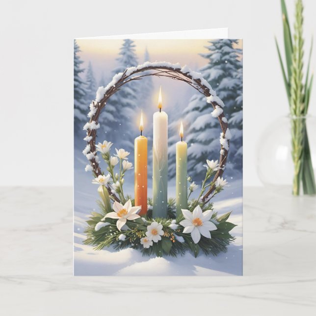 Cartão De Festividades Bendito Imbolc Winter Floral Candle Wreath Wiccan (Frente)