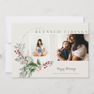 Cartão De Festividades Bendito Tidings Watercolor Greenery Wreath Fotos