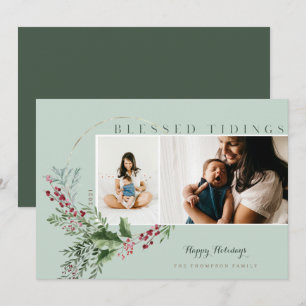 Cartão De Festividades Bendito Tidings Watercolor Greenery Wreath Fotos