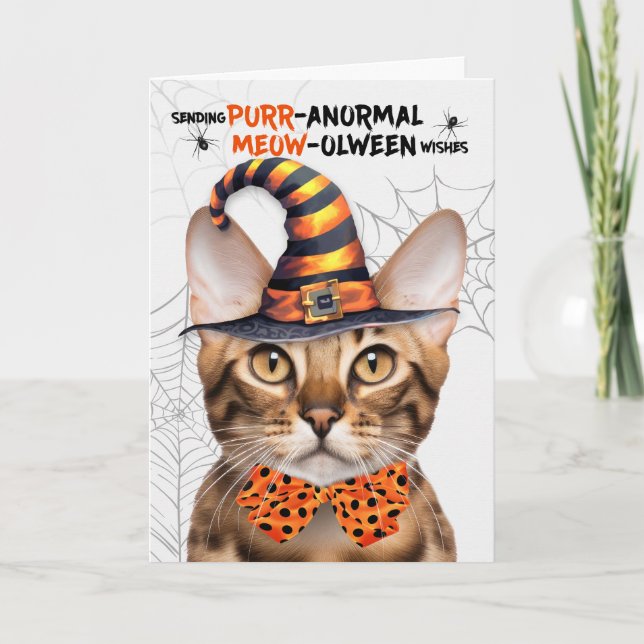 Cartão De Festividades Bengal Halloween Cat PURRolinterm anormal (Frente)