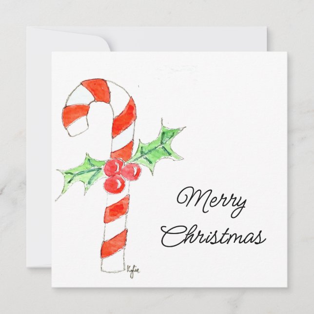 Cartão De Festividades Bengala de Natal Com Azevinho (Frente)