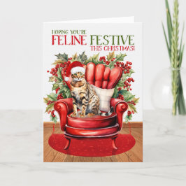 Cartão De Festividades Bengala Natal Gato FELINE Festivo