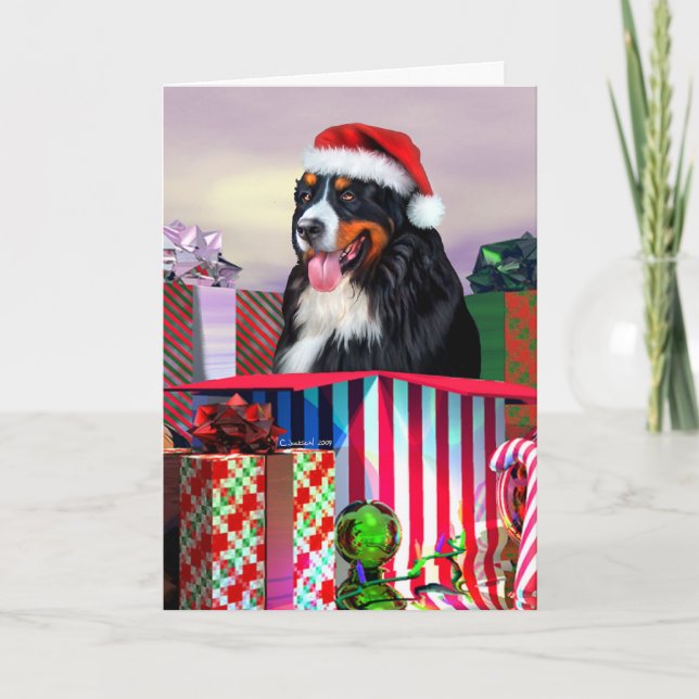 Cartão De Festividades Bernese Mountain Dog Christmas Surprise (Frente)