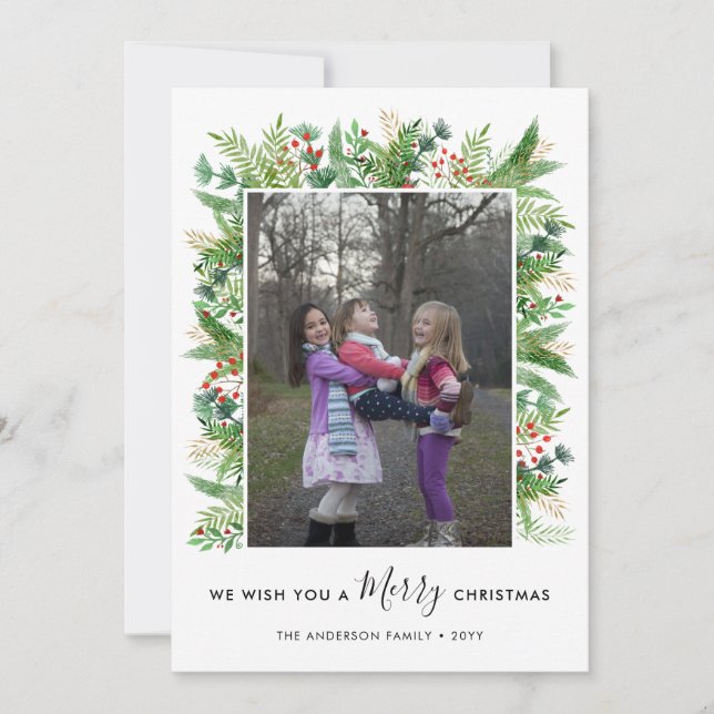 Cartão De Festividades Berries 2 Fotografias de Feliz Natal Elegante (Frente)
