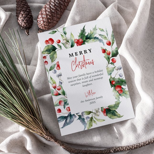 Cartão De Festividades Berries Botânicos de Aquarela Feliz Natal (Criador carregado)