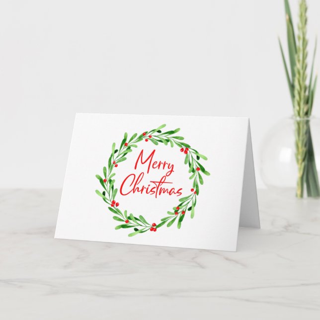 Cartão De Festividades Berries de aquarelas de Natal e Terra Verde (Frente)