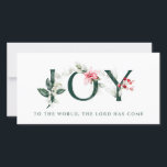Cartão De Festividades Berries de inverno | Cartas de Natal | JOY<br><div class="desc">Este cartão botânico de Natal com bagas de inverno tem uma floresta verde e letras florais vermelhas que soletram "JOY" na frente. O resto da saudação está abaixo e diz "AO MUNDO, O SENHOR VEIO". O verso tem uma saudação que diz: "QUE O MILAGRE DO NATAL ENCHA SEU CORAÇÃO COM...</div>