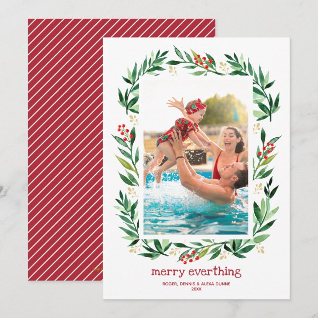 Cartão De Festividades Berries e Verdes Felizes Foto de Natal (Frente/Verso)