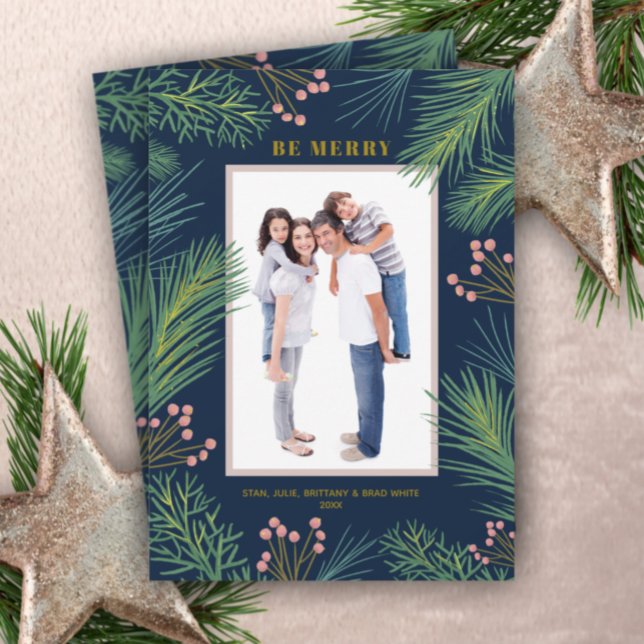 Cartão De Festividades Berries Pines Foto de Natal (Criador carregado)