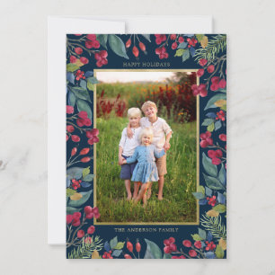 Cartão De Festividades Berries Pines Gold Foil Natal