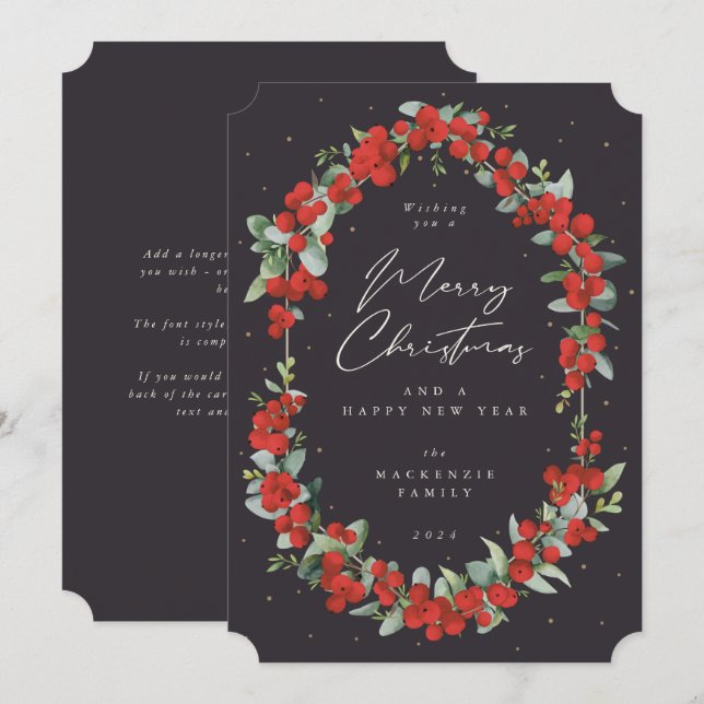 Cartão De Festividades Berries vermelhos + Eucalyptus Quadro Botânico Nat (Frente/Verso)