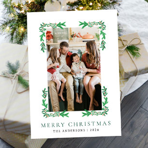 Cartão De Festividades Berry Branch Frame Christmas Family 1 Photo