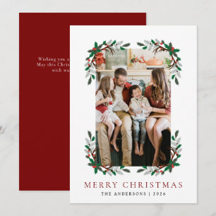 Cartão De Festividades Berry Branch Frame Christmas Family 1 Photo