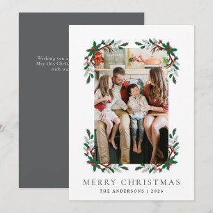 Cartão De Festividades Berry Branch Frame Christmas Family 1 Photo