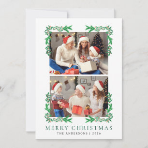 Cartão De Festividades Berry Branch Frame Christmas Family 2 Photo