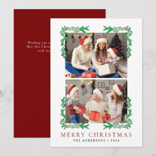 Cartão De Festividades Berry Branch Frame Christmas Family 2 Photo
