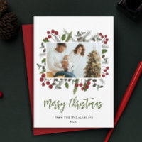 Berry Branches Frame Family Foto do Natal Moderno