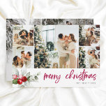 Cartão De Festividades Berry Calliografia Feliz Natal 7 Foto<br><div class="desc">Celebre a temporada com o nosso cartão de Natal belamente personalizado, perfeito para compartilhar a alegria de sua família. A frente do cartão mostra cinco das suas fotos favoritas, criando uma exibição de momentos carinhosamente apreciados. Abaixo das fotos, uma delicada ilustração da amora de aquarela enquadra a saudação festiva de...</div>