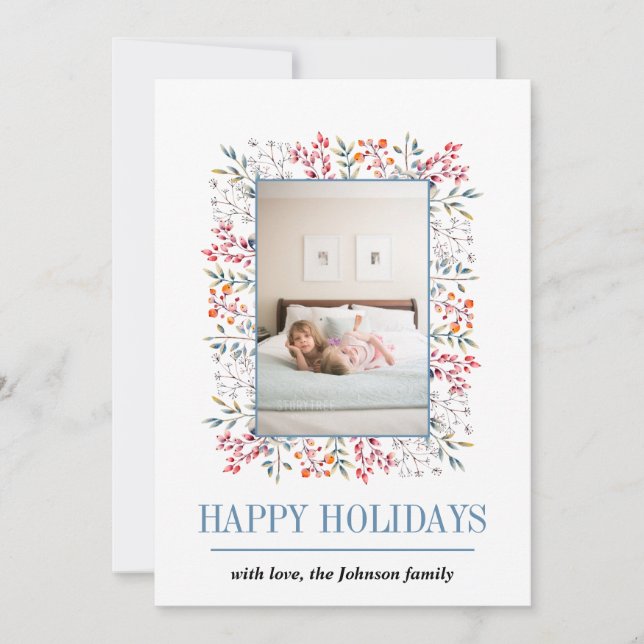 Cartão De Festividades Berry, fronteira foliar Feriados Felizes Foto de N (Frente)