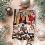 Cartão De Festividades Berry Twig Warm Wood Collage Feliz Natal<br><div class="desc">Cartões de foto de Natal de dois lados com uma colagem fotográfica de quatro fotos - uma maior e três menores em quadros brancos quadrados - contra grãos de madeira marrom-escura. Feliz Natal está escrito em um roteiro ousado e rodeado de perucas de morango. Nas costas, adicione uma saudação de...</div>