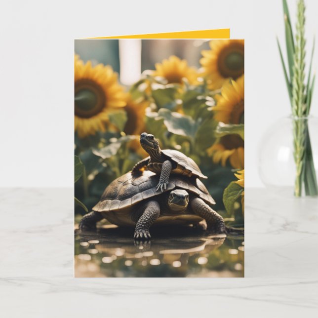 Cartão De Festividades Best Freinds turtles and sunflowers birthday Card (Frente)