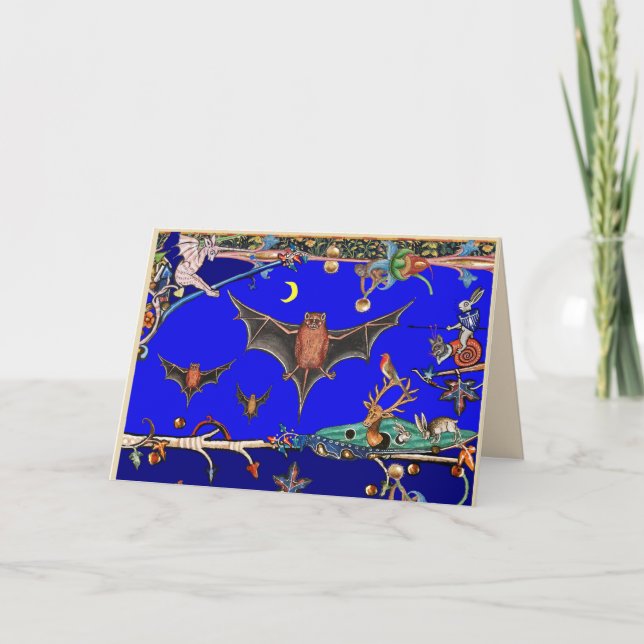 Cartão De Festividades BESTIÁRIO MEDIEVAL, MAMÍFEROS Voadores FLORESTA An (Frente)
