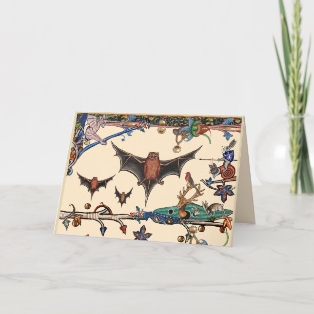 CARTÃO DE FESTIVIDADES BESTIÁRIO MÉDIO ESTRANHO, ANIMAIS DE MORTE VOADORE (Frente)