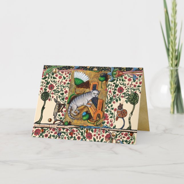 CARTÃO DE FESTIVIDADES BESTIÁRIO MÉDIO ESTRANHO, MÚSICA, ÓRGÃO H DE JOGO  (Frente)