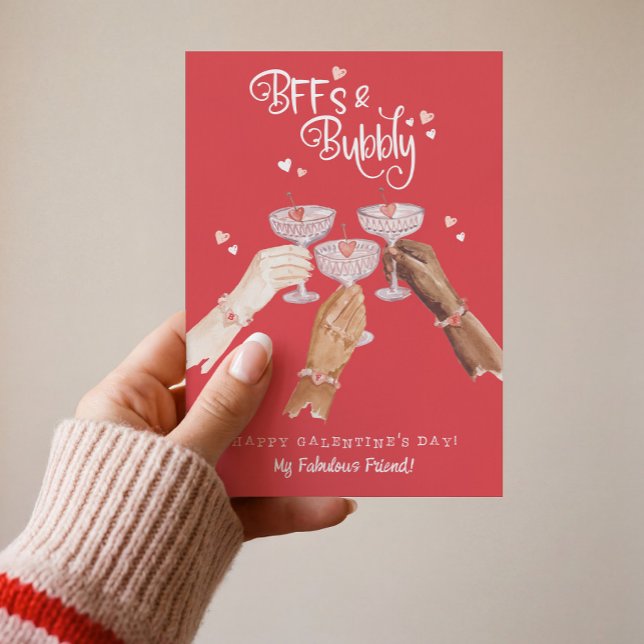 Cartão De Festividades BFFs & Bubbly Happy Galentine's Day Cocktail Cheer (BFFs & Bubbly Happy Galentine's Day Cocktail Cheer Holiday Card)