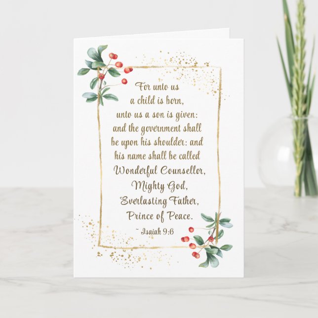 Cartão De Festividades Bíblia de Natal Isaiah 9:6 Conselheiro Maravilhoso (Frente)