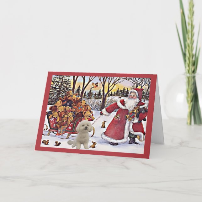 Cartão De Festividades Bichon Frise Christmas Card Santa Bears (Frente)