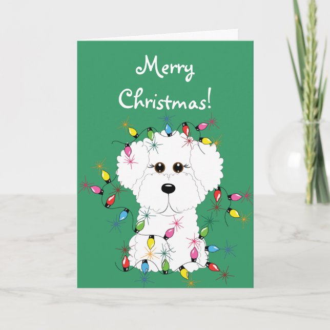 Cartão De Festividades Bichon Frise Merry Christmas Card (Frente)