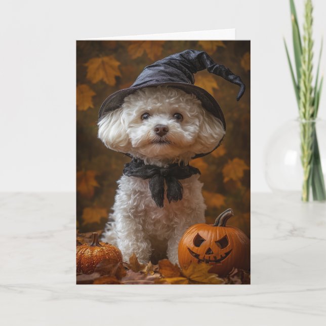 Cartão De Festividades Bichon Witch Halloween (Frente)