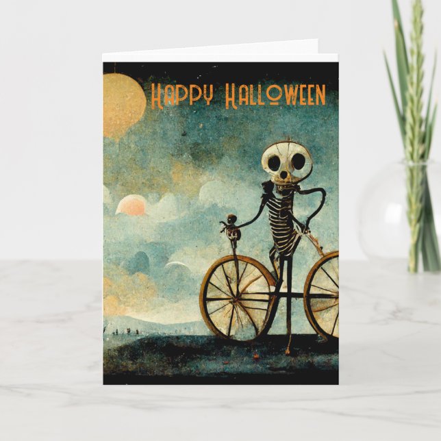 Cartão De Festividades Bicicleta de Placa Saudável Feliz Halloween (Frente)