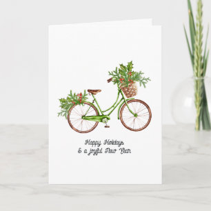 Cartão De Festividades Bicicleta Floral Aquarela Natal Família Foto