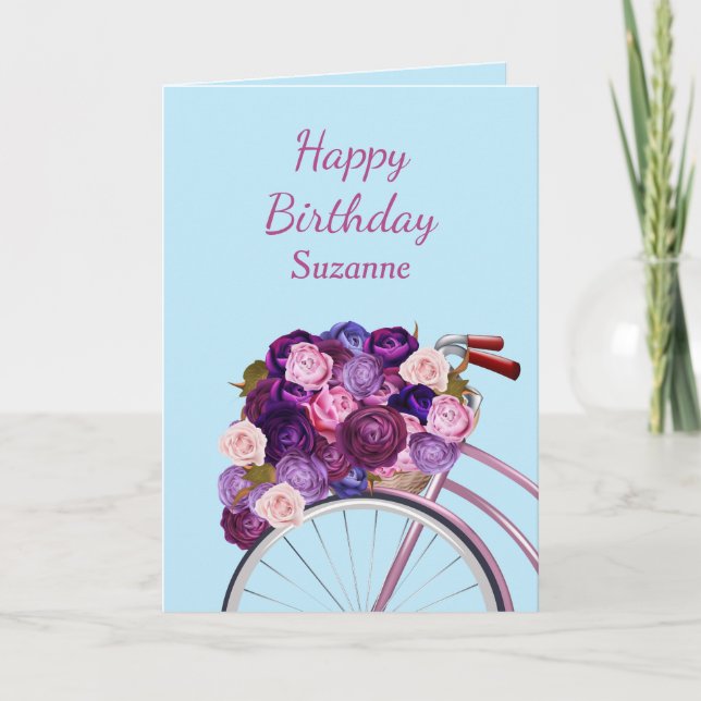 Cartão De Festividades Bicycle and Roses Personalized Birthday Card (Frente)
