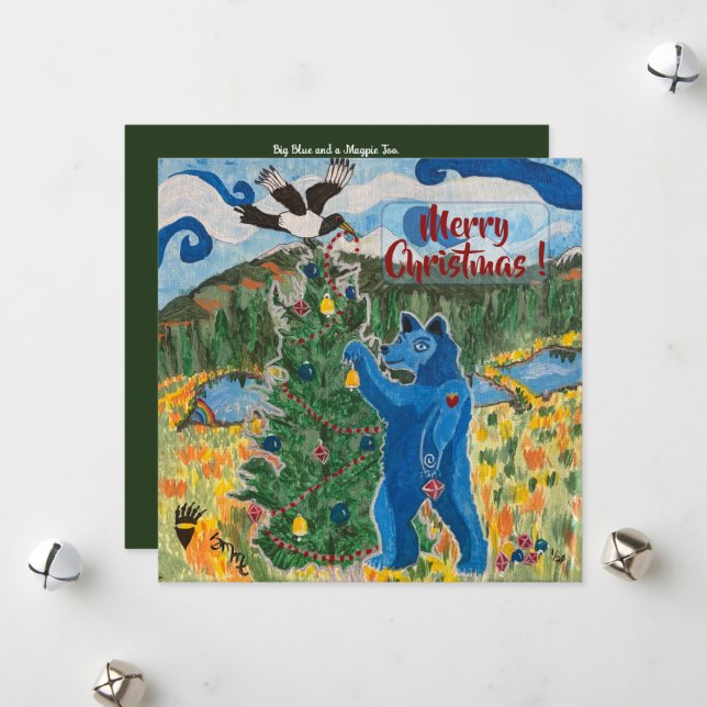 Cartão De Festividades Big Blue and a Magpie Too - Holiday Card (Frente/Verso In Situ)