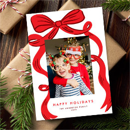 Cartão De Festividades Big Bold Bright Red Bow Christmas Photo