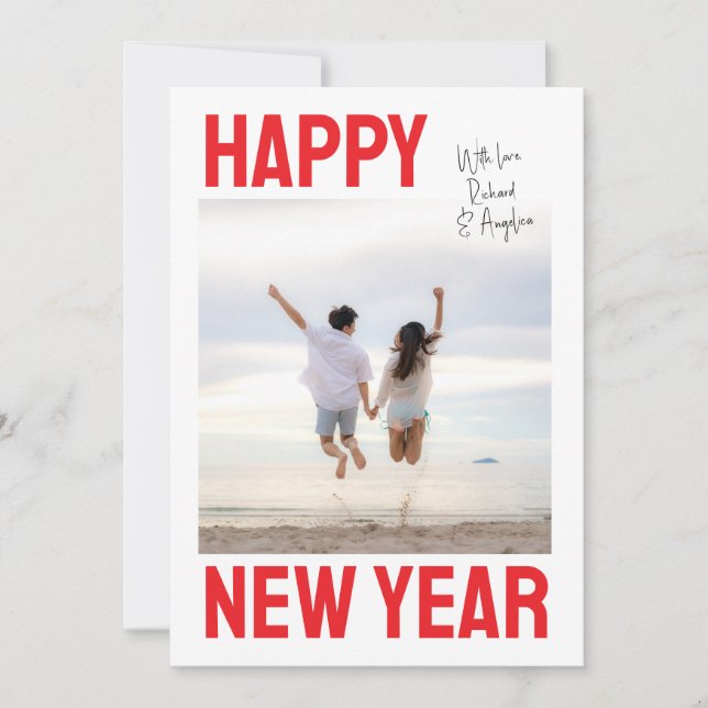 Cartão De Festividades Big & Bold Happy New Year Single Photo (Frente)