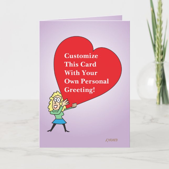Cartão De Festividades Big Heart Custom Greeting Card With Cartoon Girl 0 (Frente)