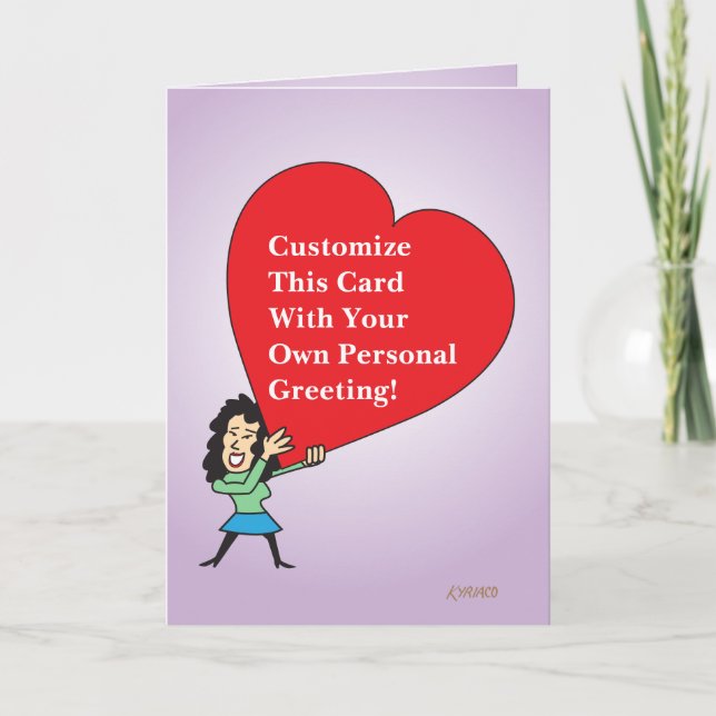 Cartão De Festividades Big Heart Custom Greeting Card With Cartoon Girl 3 (Frente)