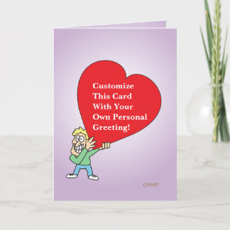 Cartão De Festividades Big Heart Custom Greeting Card With Cartoon Guy 0