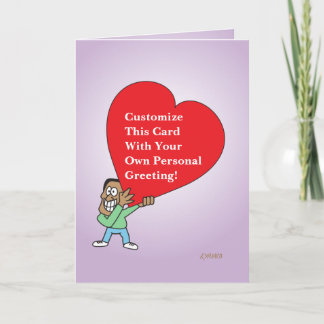 Cartão De Festividades Big Heart Custom Greeting Card With Cartoon Guy 1