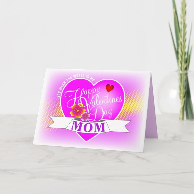 Cartão De Festividades Big Heart Happy Valentines Day MOM em PINK (Frente)
