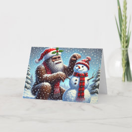 Cartão De Festividades Bigfoot Fazendo Boneco de Neve Natal