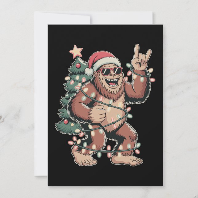 Cartão De Festividades Bigfoot Sasquatch Papai Noel Natal Chapéu Árvore d (Frente)