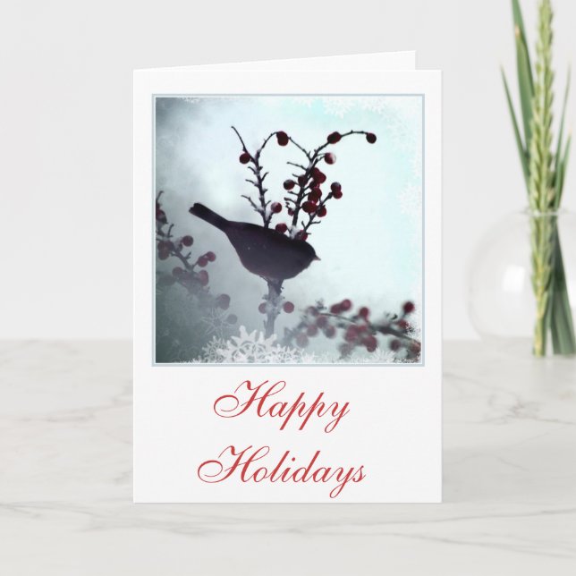 Cartão De Festividades Bird and Berries Christmas greeting cards (Frente)