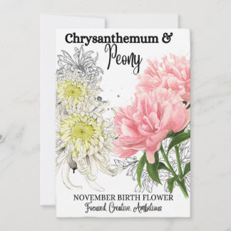 Cartão De Festividades Birth Flower, novembro, Chrysanthemum, Peony